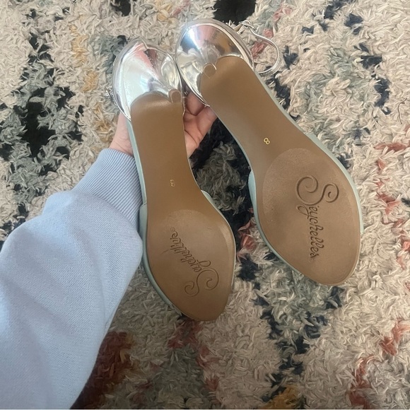 Seychelles Hazel Light Blue Silver Peep Toe Ankle Strap Retro Pin Up Heels 8 - Picture 5 of 5